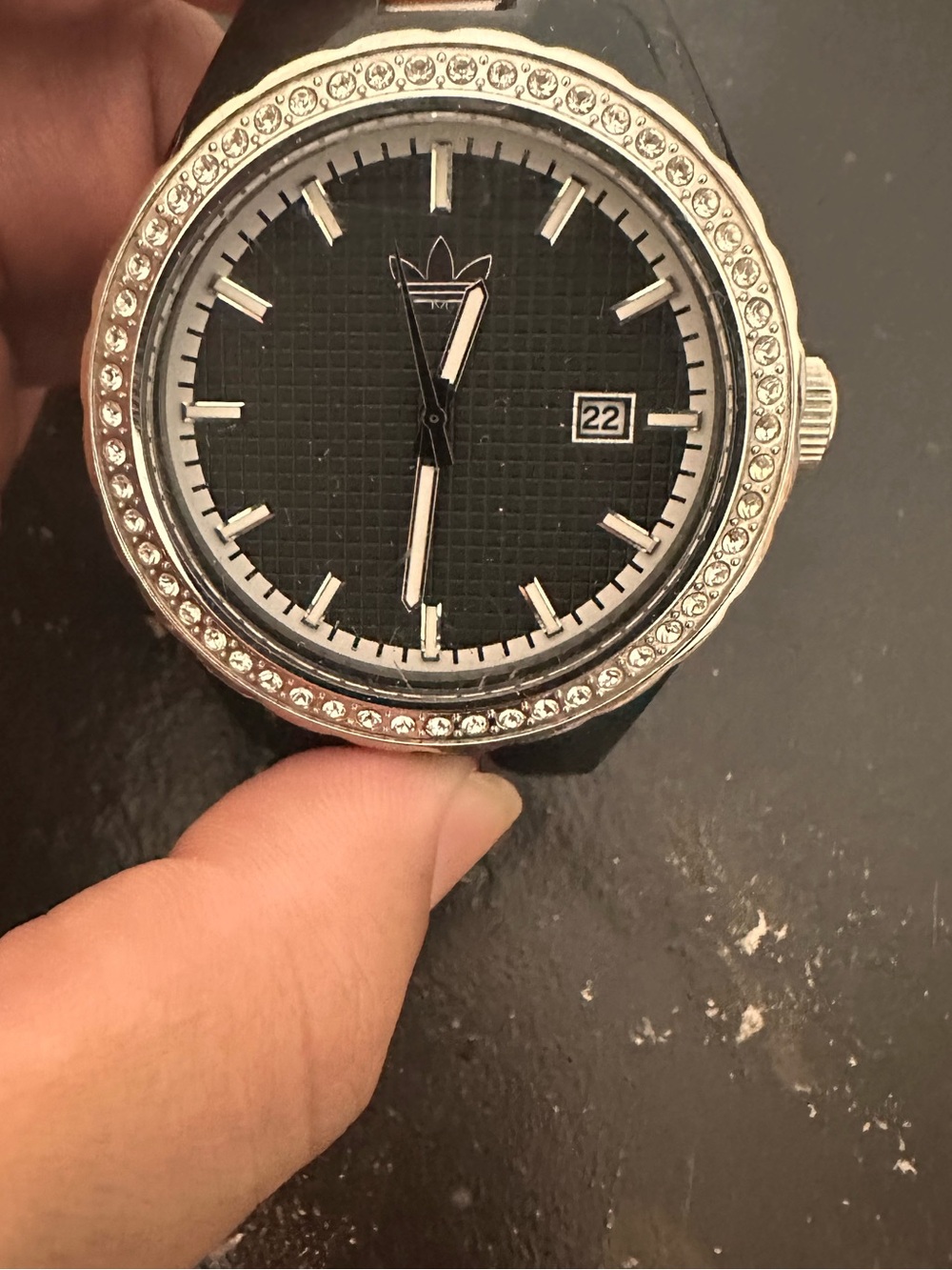 adidas Black Dial Silver Crystal Bezel Sport Watch